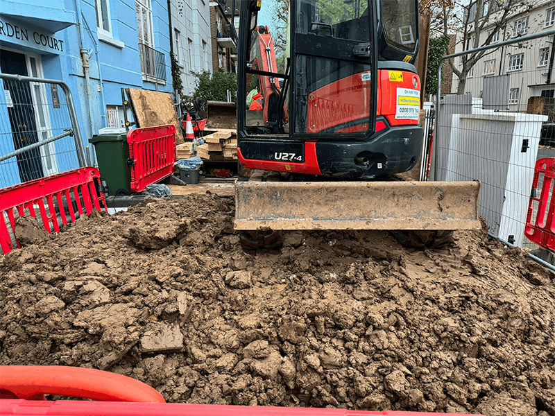 Drainage groundworks and reinstatement in progress