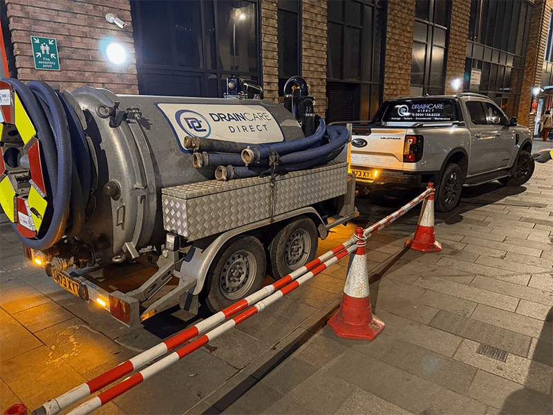 DrainCare Direct engineers attending a night-time emergency